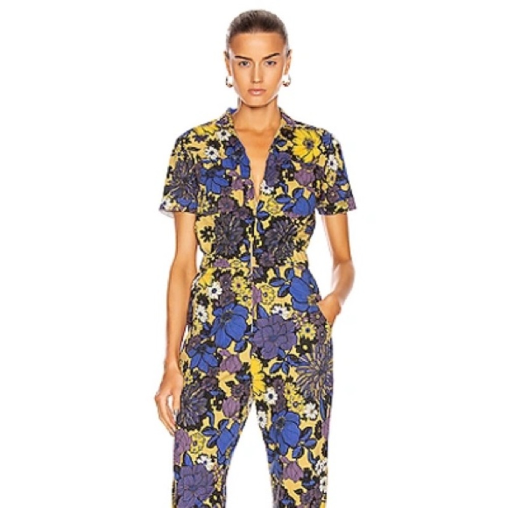MOTHER Floral Jumpsuit in Yellow and Blue